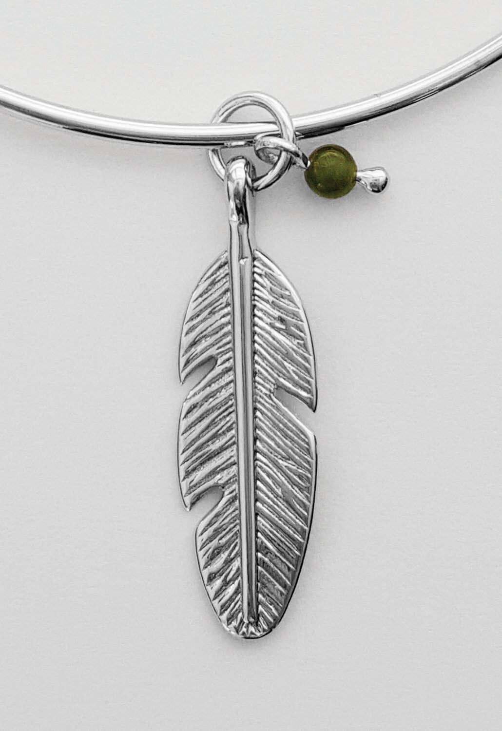 Moko Pounamu Greenstone Feather Bangle - BRP-B-45