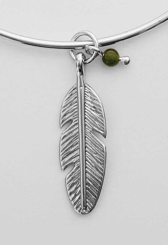 Moko Pounamu Greenstone Feather Bangle - BRP-B-45