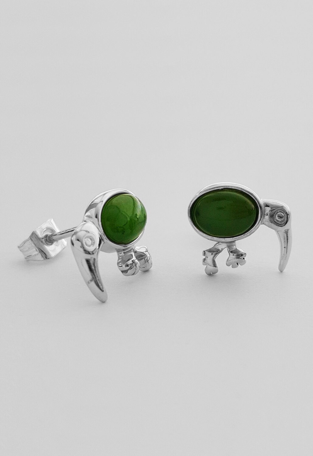 Moko Pounamu Greenstone Kiwi Stud Earring - BRP-E-37
