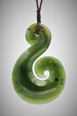 Moko Pounamu Hei Matau (Hook) NZ Genuine Kawakawa Greenstone - Hohonu - SALE