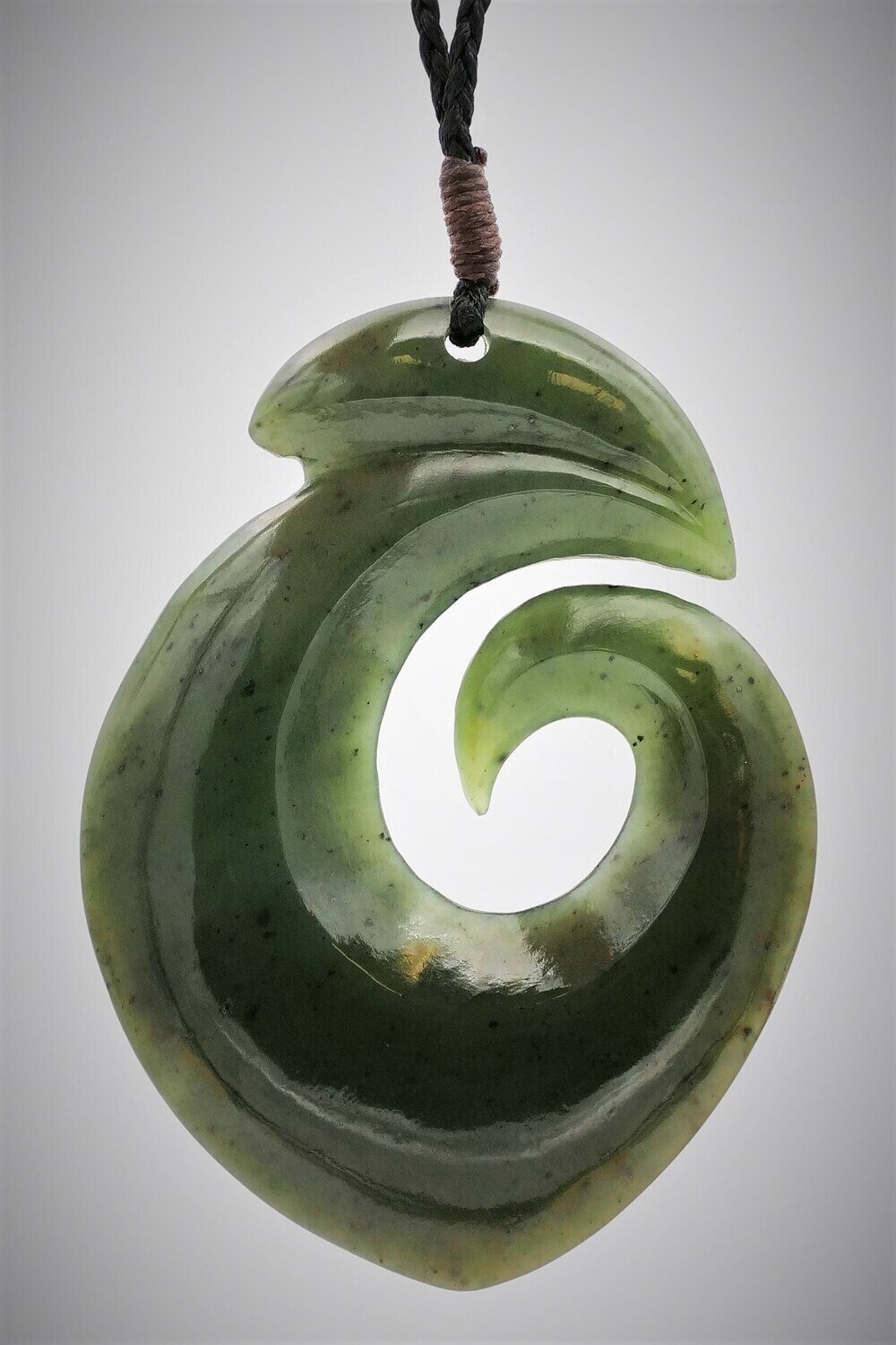 Moko Pounamu Hei Matau (Hook) NZ Genuine Kawakawa Greenstone - Ruatapu - SALE