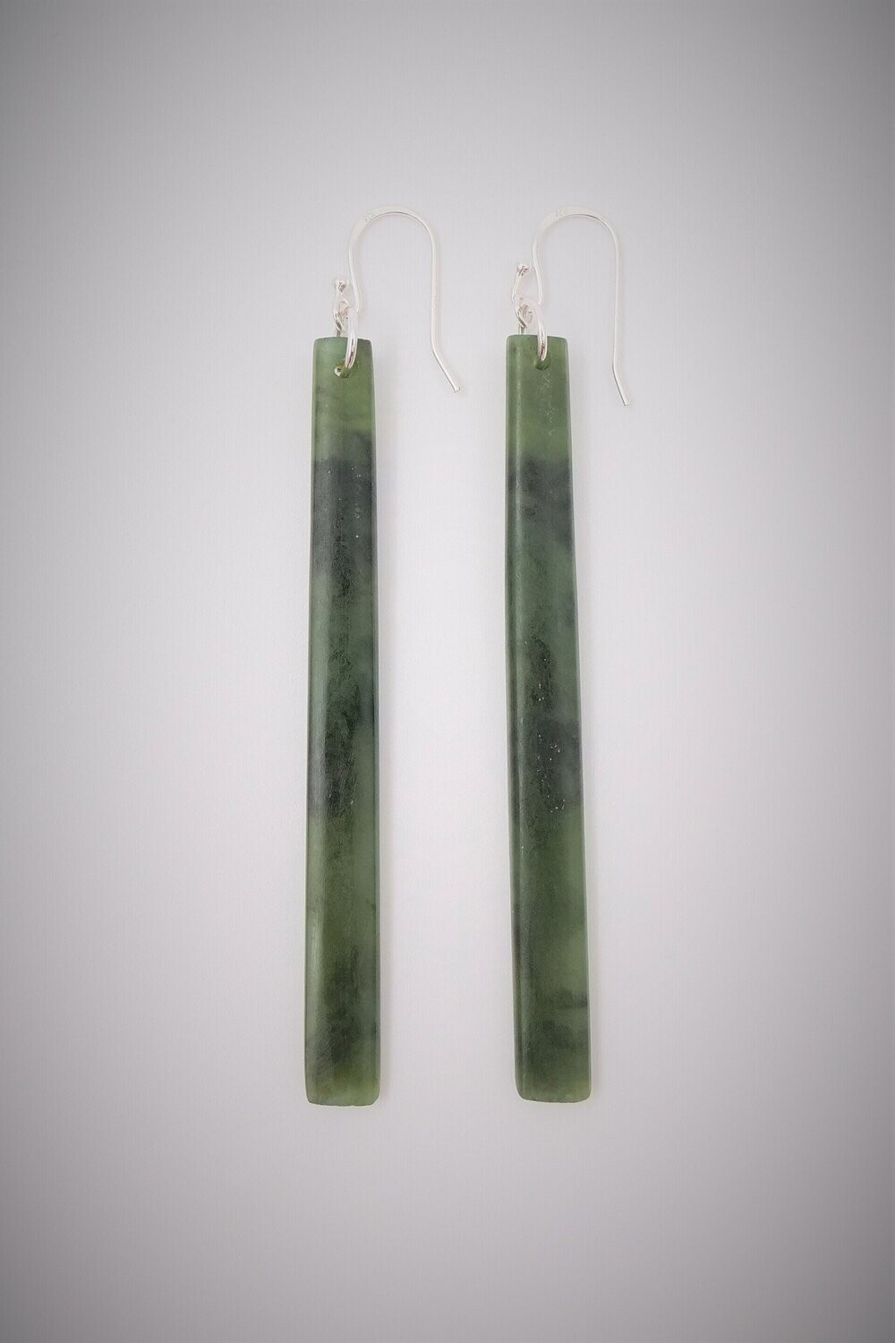 Moko Pounamu NZ Genuine Greenstone and Silver Drop Earrings