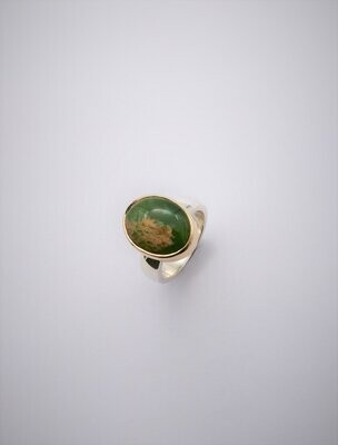 Gilt Jewellery Marsden Flower Jade Pounamu Sterling Silver and 9ct Gold Ring Sml