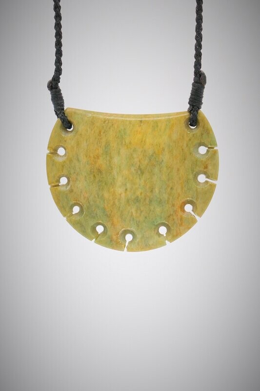 Moko Pounamu Notched Breastplate NZ Genuine Marsden Flower Greenstone - Moutere