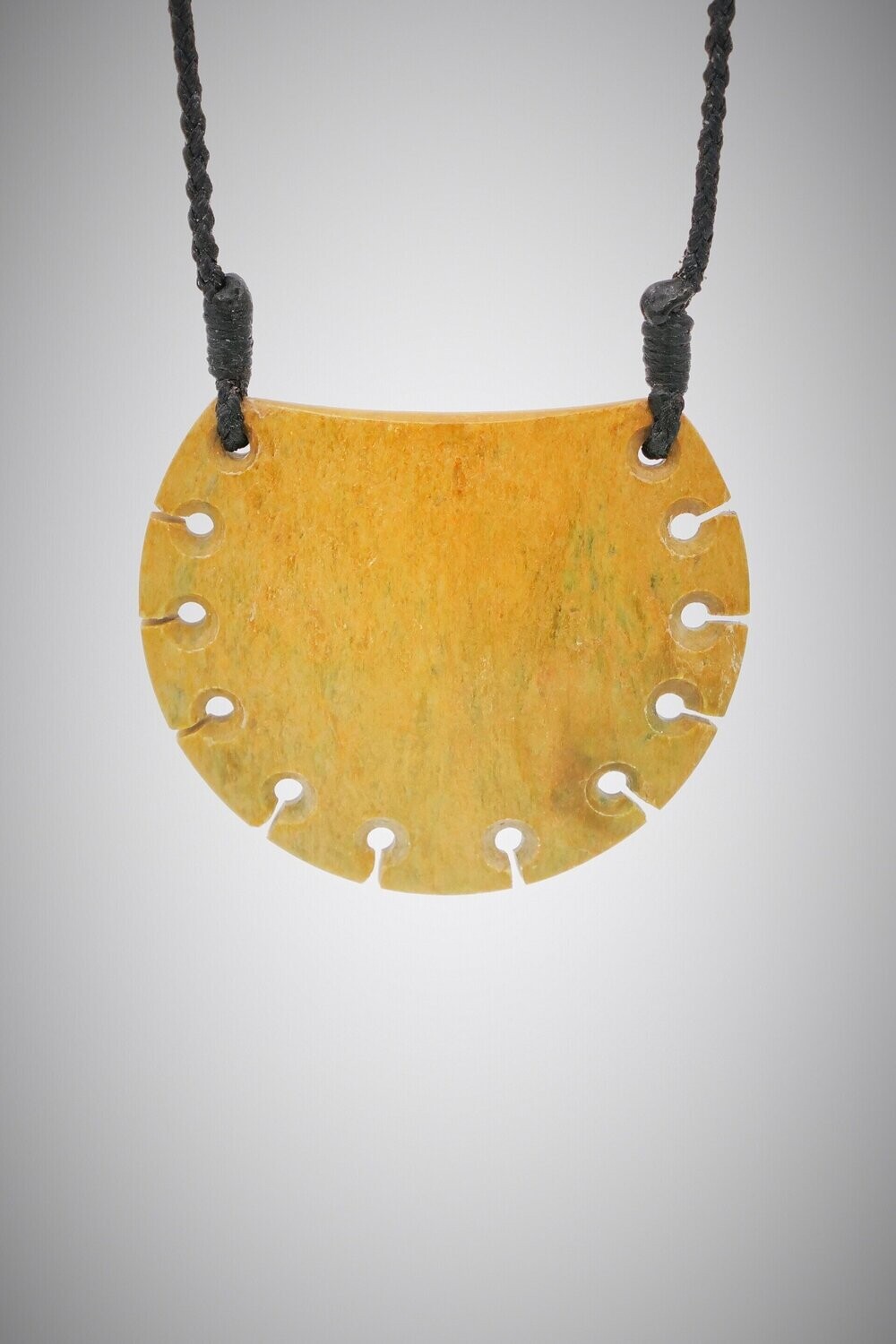 Moko Pounamu Notched Breastplate NZ Genuine Raukaraka Greenstone - Rarangi
