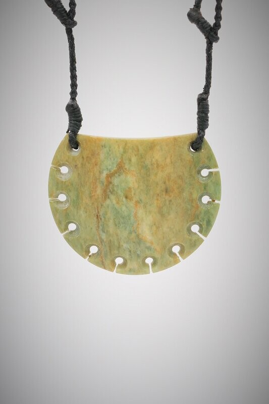 Moko Pounamu Notched Breastplate NZ Genuine Marsden Flower Greenstone - Uruwhenua