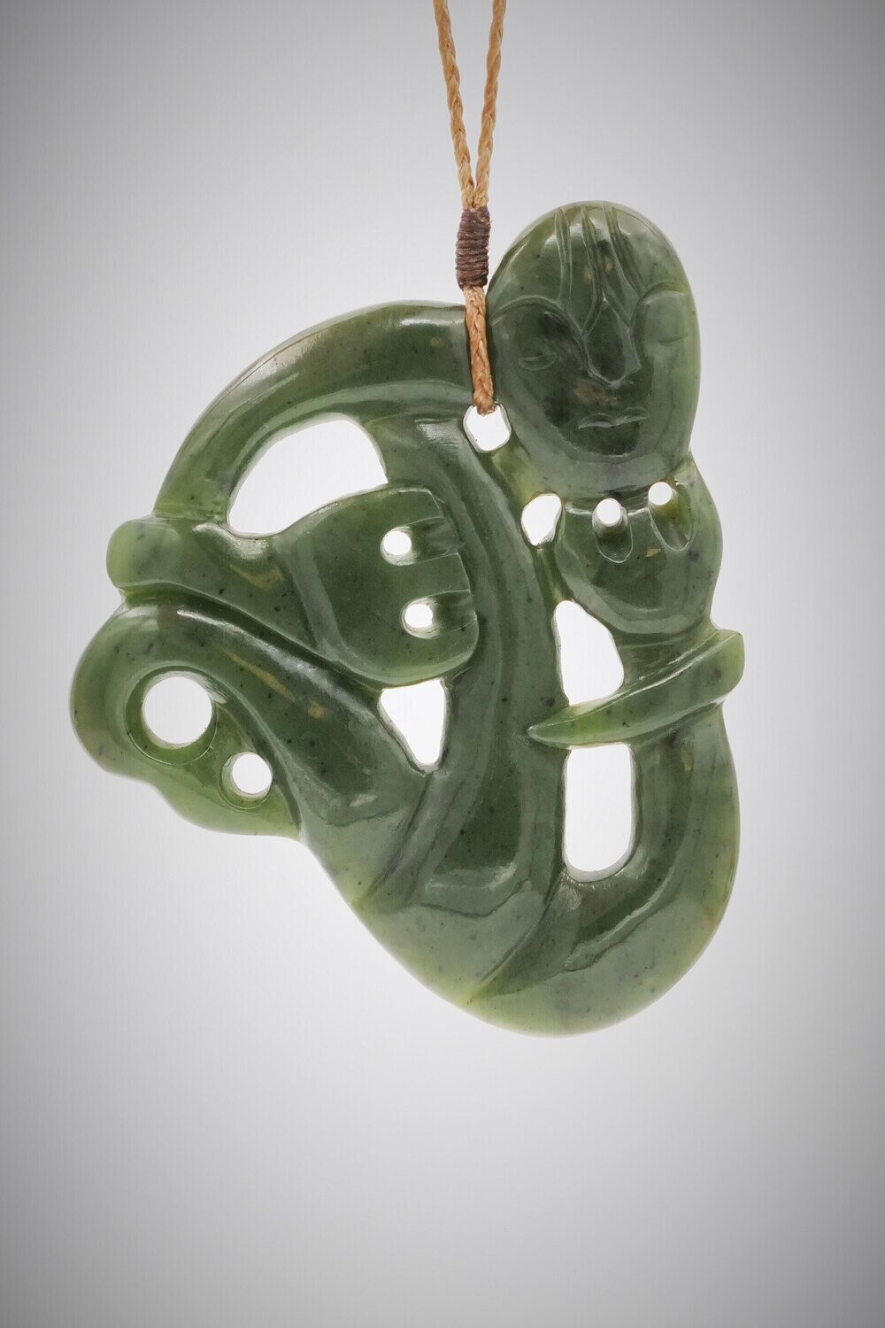 Moko Pounamu Contemporary Hei Tiki NZ Genuine Kawakawa Greenstone - Terawhiti