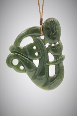 Moko Pounamu Contemporary Hei Tiki NZ Genuine Kawakawa Greenstone - Terawhiti