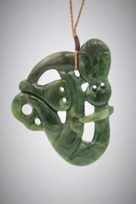 Moko Pounamu Contemporary Hei Tiki NZ Genuine Kawakawa Greenstone - Makara