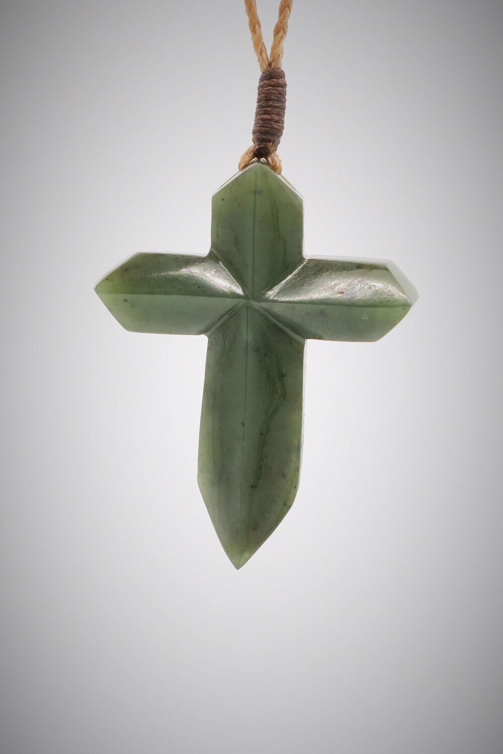 Moko Pounamu Contemporary Cross pendant NZ Genuine Kawakawa Greenstone Epuni
