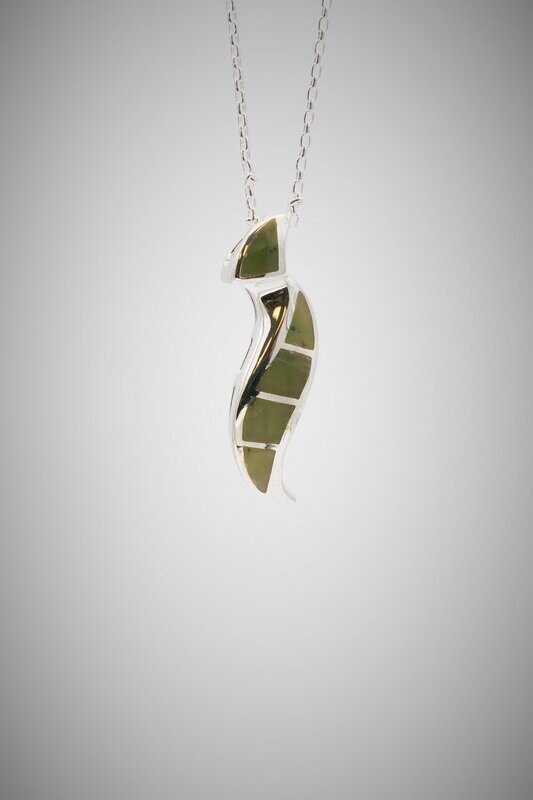 Moko Pounamu Contemporary Drop Greenstone and Sterling Silver Pendant - 92JP - SALE