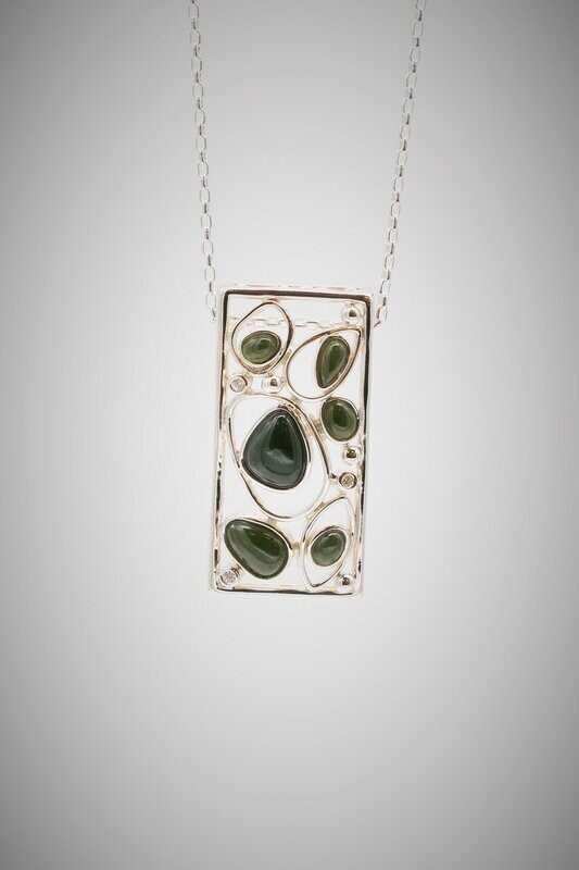 Moko Pounamu Contemporary 6 stone Greenstone and Sterling Silver Pendant - SALE