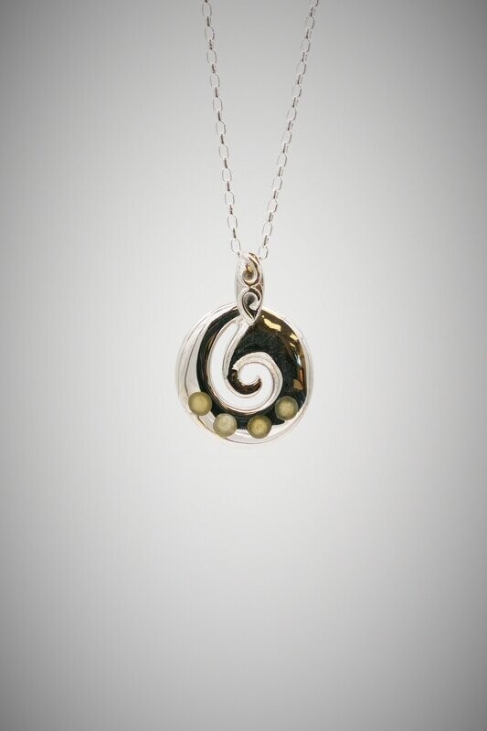 Moko Pounamu Contemporary Koru Greenstone and Sterling Silver Pendant - SALE