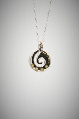 Moko Pounamu Contemporary Koru Greenstone and Sterling Silver Pendant - SALE