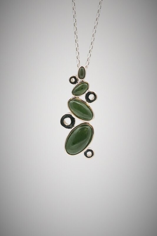 Moko Pounamu Contemporary 4 Stone Greenstone and Sterling Silver Pendant - SALE