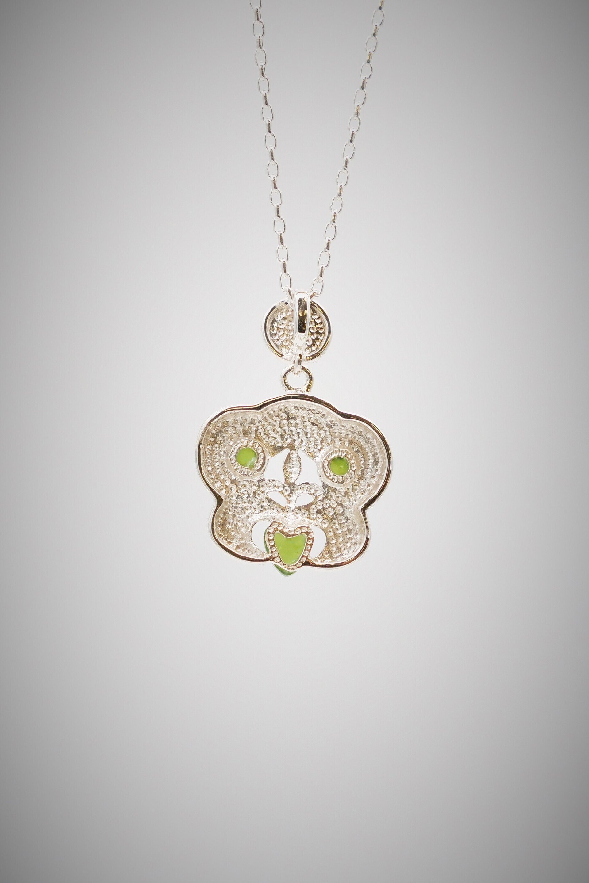 Moko Pounamu Greenstone and Sterling Silver Hei Tiki  Pendant