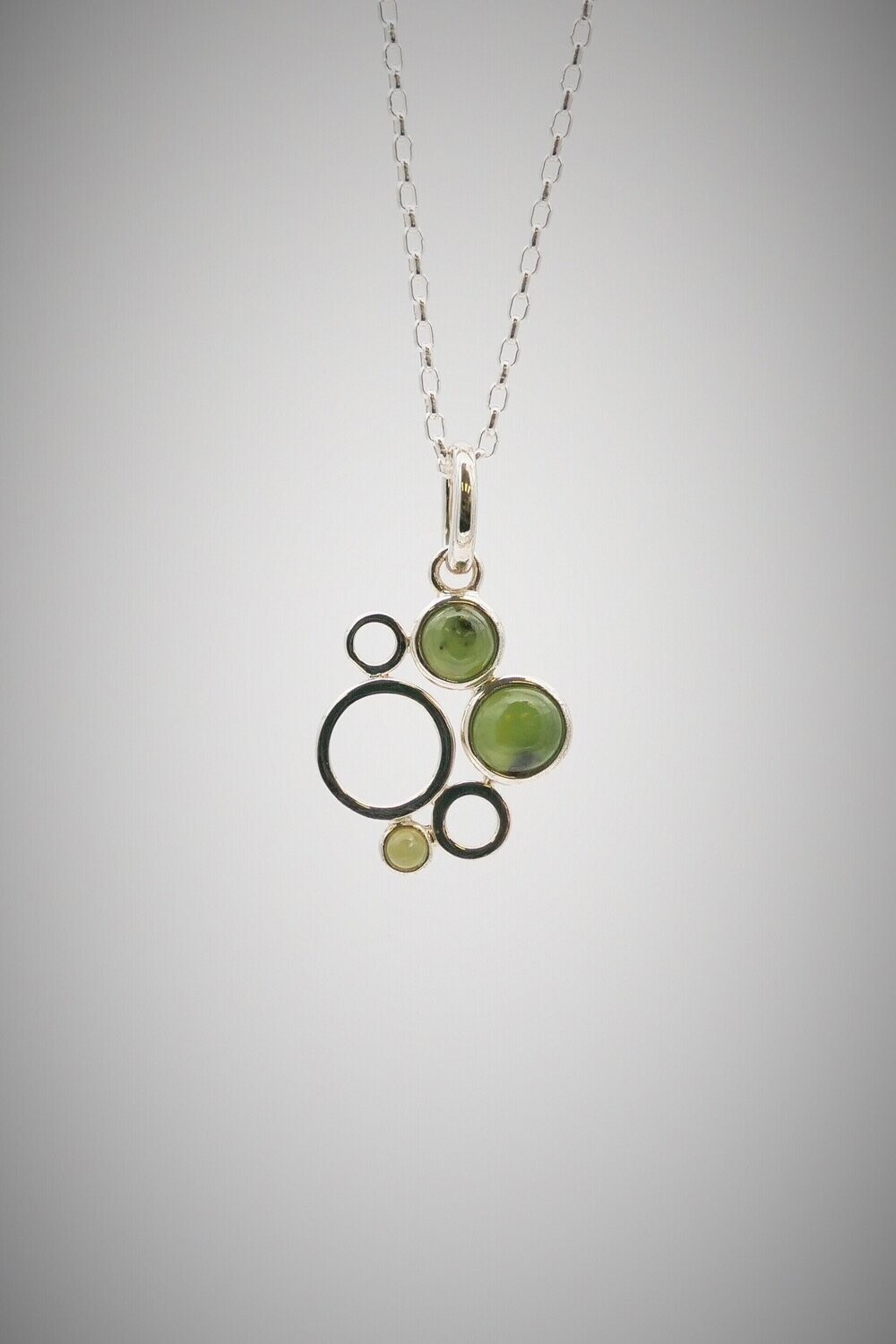 Moko Pounamu Contemporary 3 stone circle Greenstone and Sterling Silver Pendant - 95JP - SALE