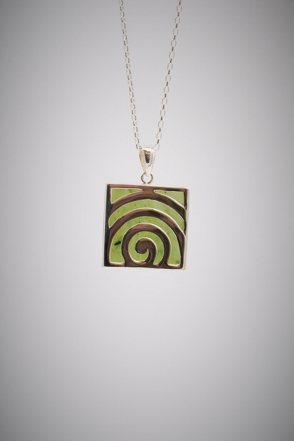 Moko Pounamu Contemporary Koru Greenstone and Sterling Silver Pendant - SALE