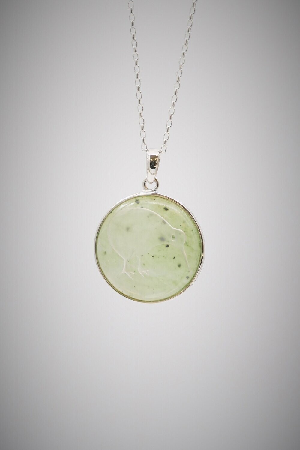 Moko Pounamu Greenstone and Sterling Silver Kiwi Pendant - SALE