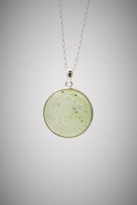 Moko Pounamu Greenstone and Sterling Silver Kiwi Pendant - SALE Moko Pounamu Greenstone and Sterling Silver Kiwi Pendant - SALE