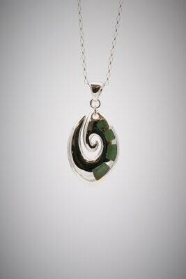 Moko Pounamu Contemporary Koru Greenstone and Sterling Silver  Pendant - SALE