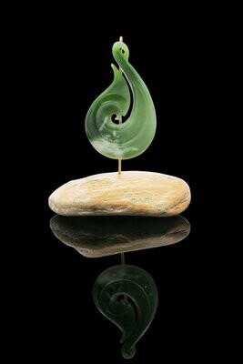 Moko Pounamu Hei Matau NZ Genuine Kahurangi Greenstone - Pareora