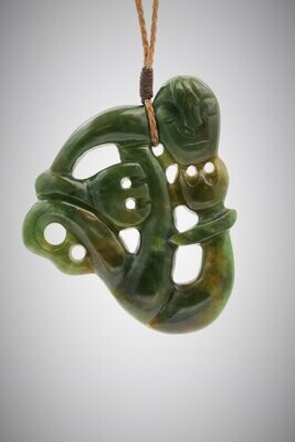 Moko Pounamu Contemporary Hei Tiki NZ Genuine Kawakawa Greenstone - Ngatokowaru