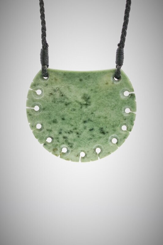 Moko Pounamu notched Breastplate NZ Genuine Kokopu Greenstone - Tamihana