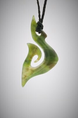 Moko Pounamu contemporary  Hook (Hei Matau) NZ Genuine Kawakawa Greenstone - Rangiotu