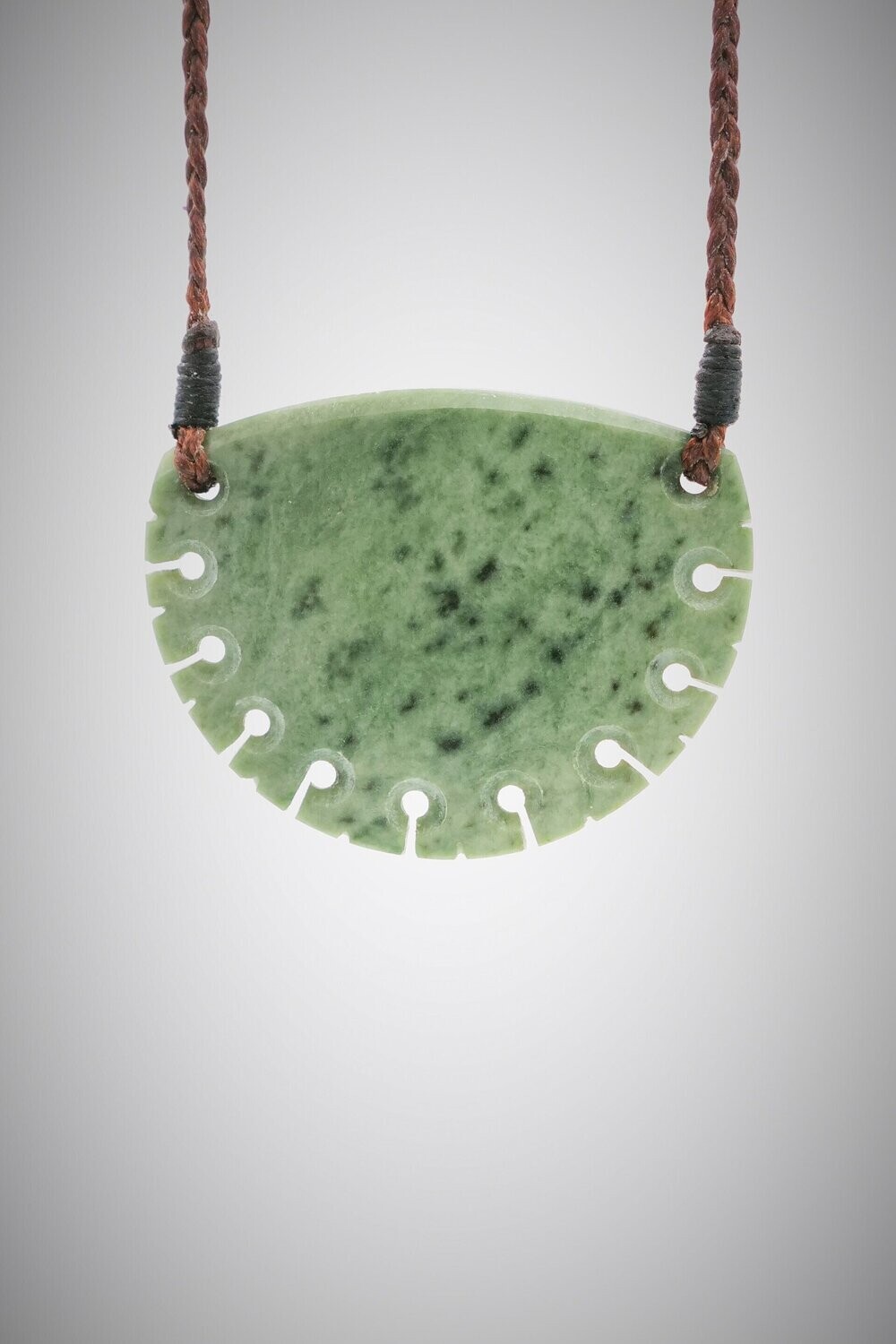 Moko Pounamu Notched Kouma (Breastplate) NZ Genuine Kokopu Greenstone - Tangimoana