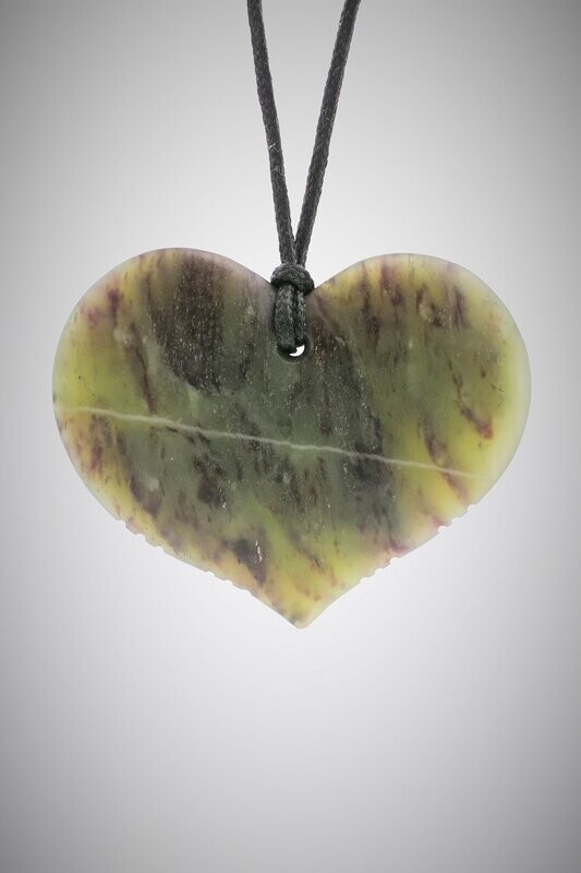 Moko Pounamu Notched Heart NZ Genuine Totoweka Greenstone - Parewanui