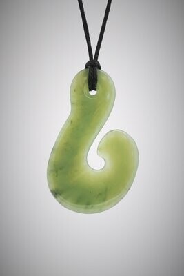 Moko Pounamu Hook (Hei Matau) NZ Genuine  Inanga  Greenstone - Turitea