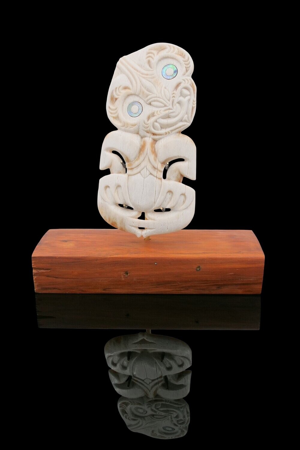 Moko Pounamu Tiki Genuine Whale Bone Carving - Waipawa