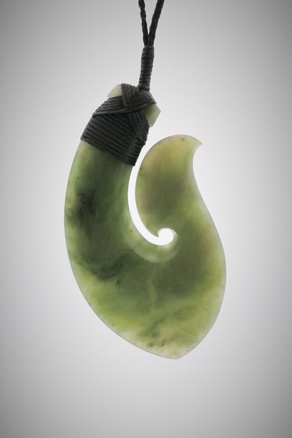 Moko Pounamu Hook  (Hei Matau) NZ Genuine Auhunga Greenstone - Tututawa