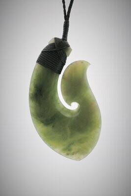 Moko Pounamu Hook  (Hei Matau) NZ Genuine Auhunga Greenstone - Tututawa