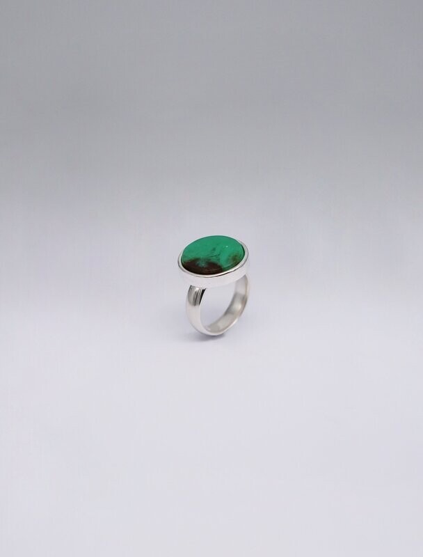 Brian Adam Sterling Silver and Chrysoprase Bezel Setting Ring Small - SALE