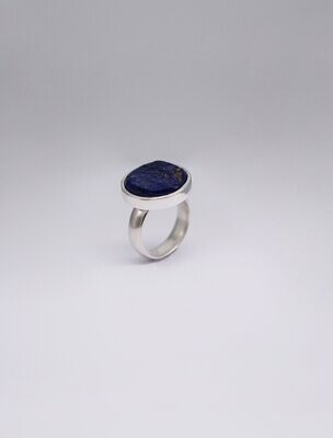 Brian Adam Sterling Silver and Natural Lapis Lazuli Rough Round Ring