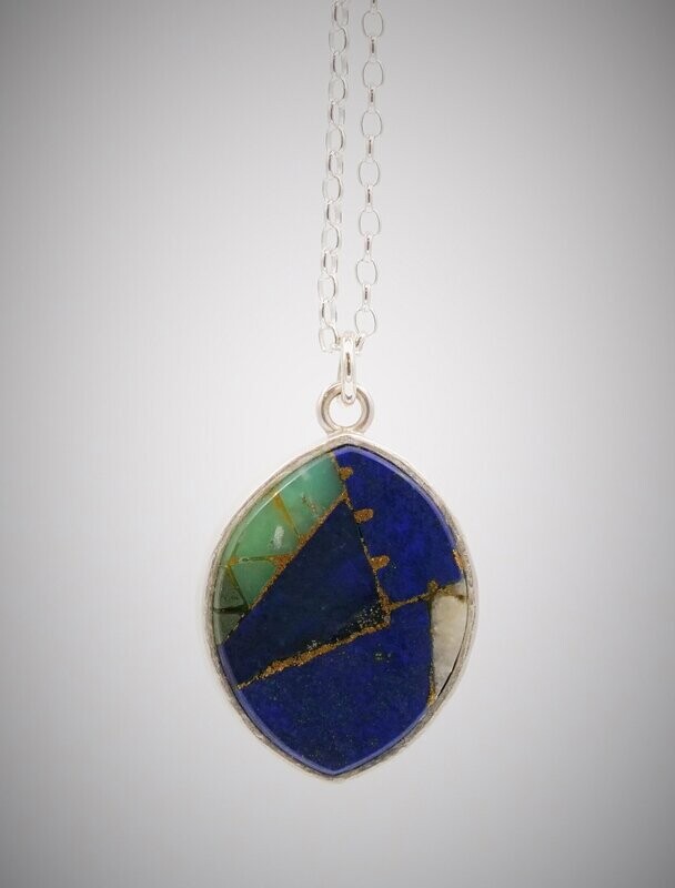 Brian Adam Sterling Silver and Lapis, Chrysoprase Mosaic Pendant - SALE