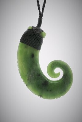 Moko Pounamu Hei Matau NZ Genuine Kawakawa Greenstone - Kiriwhakapapa