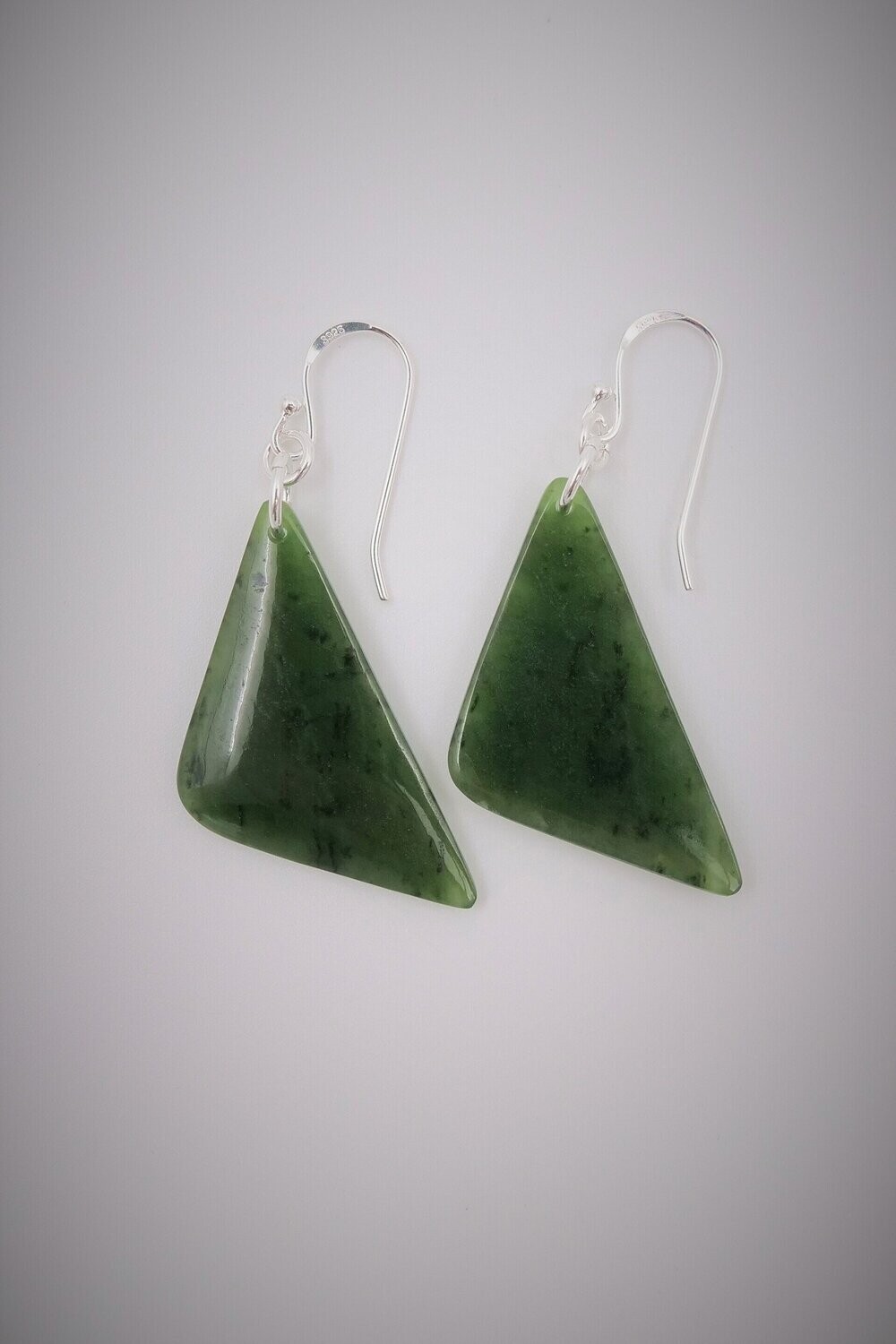 Moko Pounamu NZ Kawakawa Greenstone and Silver Earrings 06601