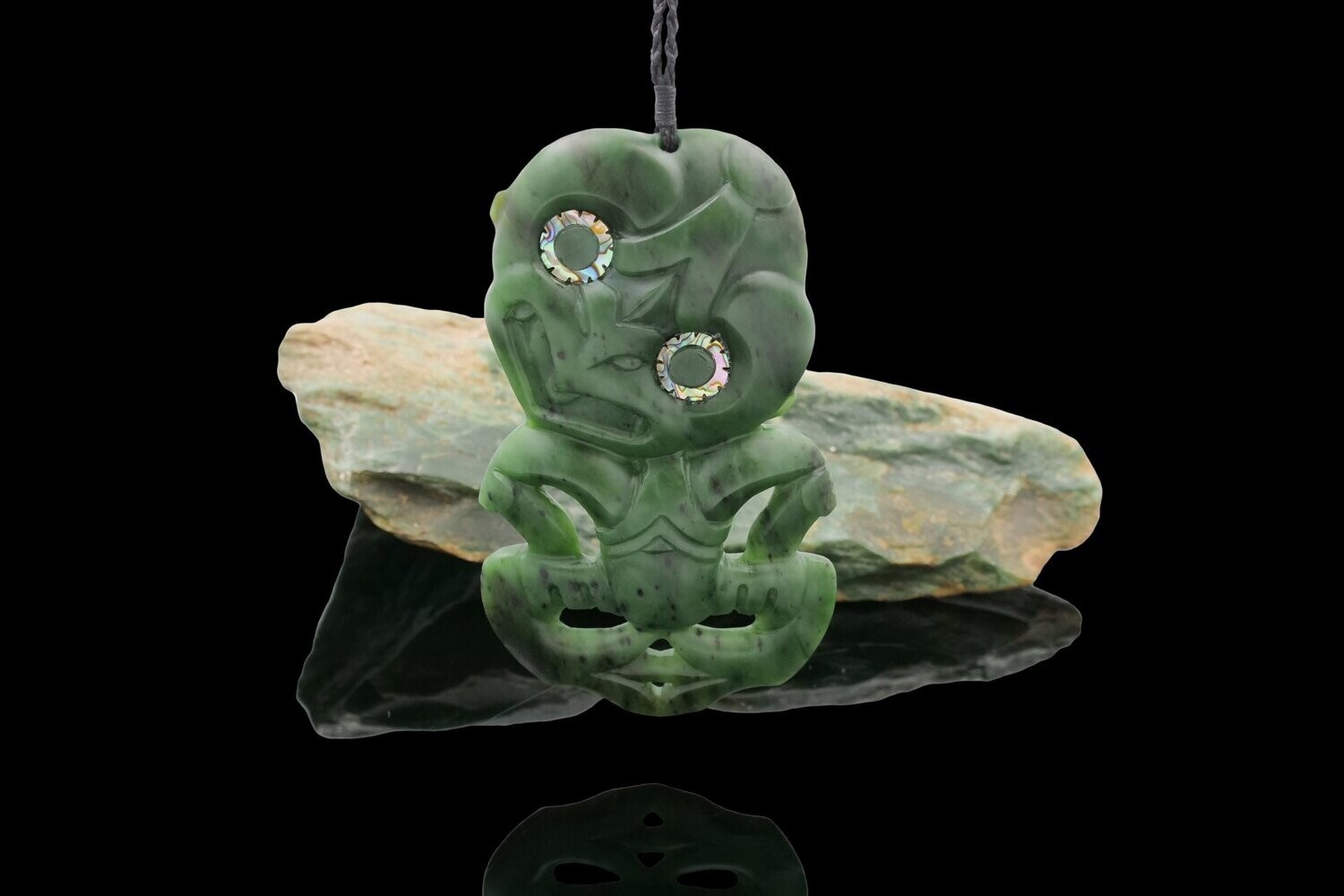Moko Pounamu Hei Tiki NZ Genuine Kahurangi Greenstone Hinau