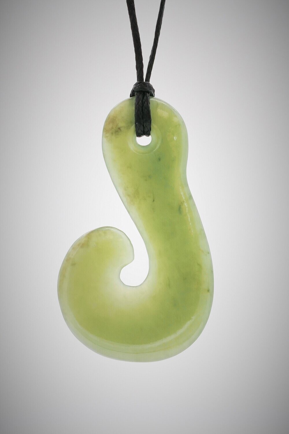 Moko Pounamu Hook (Hei Matau) NZ Genuine Inanga  Greenstone - Whiorau