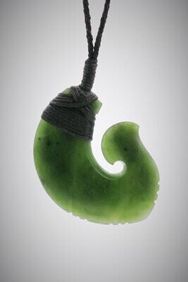 Moko Pounamu Notched Hook (Hei Matau) NZ Genuine Kawakawa Greenstone - Waipunga