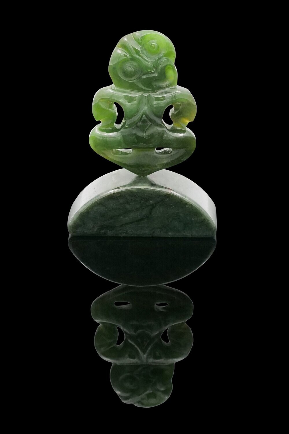 Moko Pounamu Tiki Sculpture NZ Genuine Kawakawa Greenstone 07006