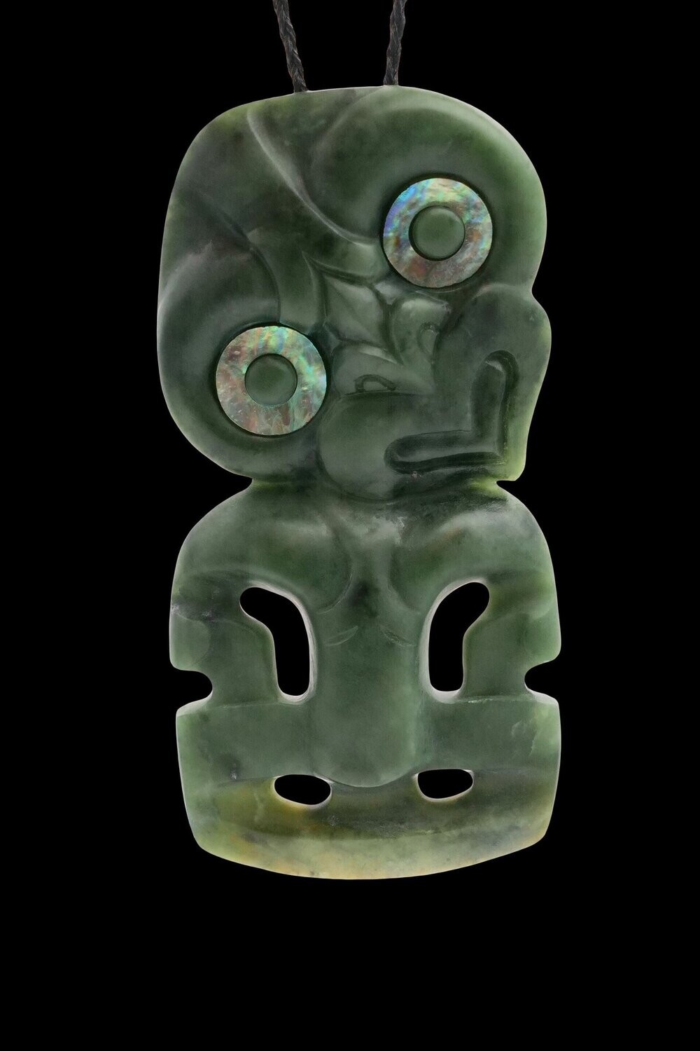 Moko Pounamu Hei Tiki NZ Genuine Kawakawa Greenstone - Okataina