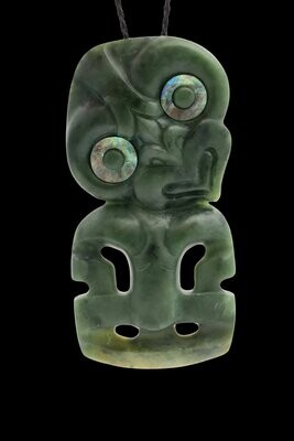 Moko Pounamu Hei Tiki NZ Genuine Kawakawa Greenstone - Okataina