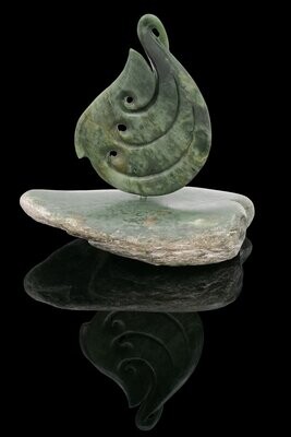 Moko Pounamu Matau NZ Genuine Kahotea Greenstone - Okoroire