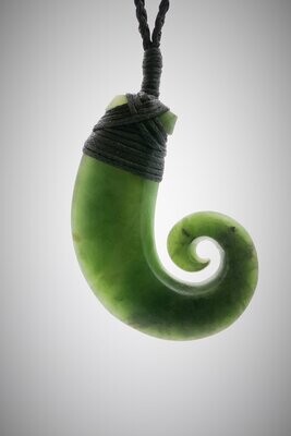Moko Pounamu Hei Matau NZ Genuine Hapopo Greenstone - Hikumutu