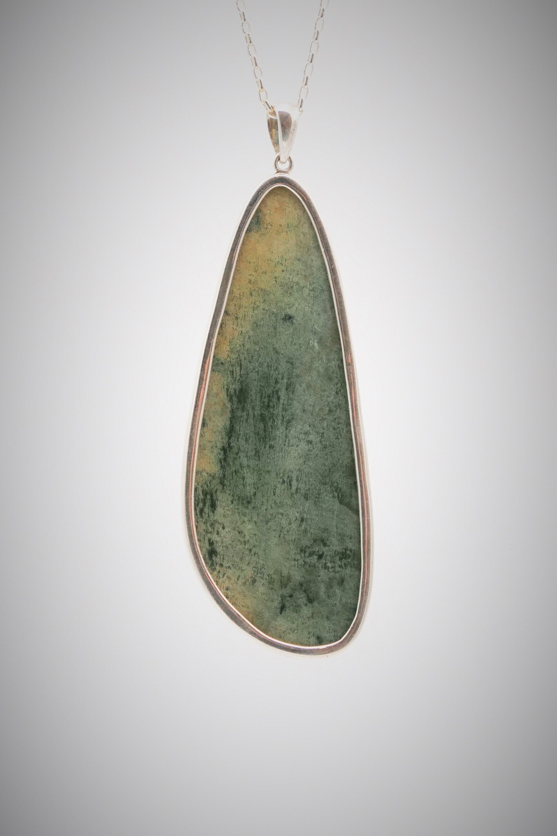 Moko Pounamu Kawakawa Flower Greenstone and Sterling Silver Pendant 07180