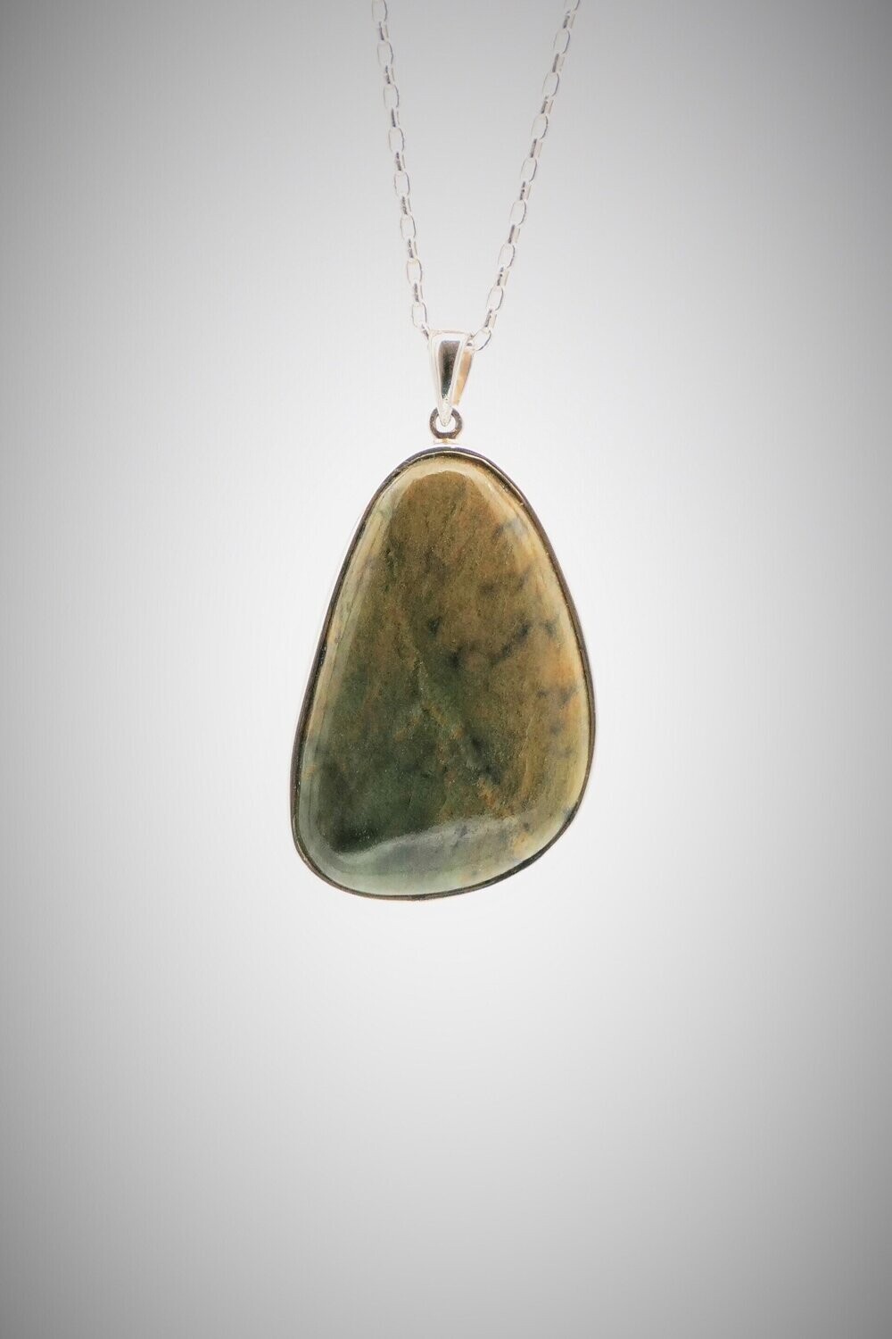 Moko Pounamu Raukaraka Greenstone and Sterling Silver Pendant 07183